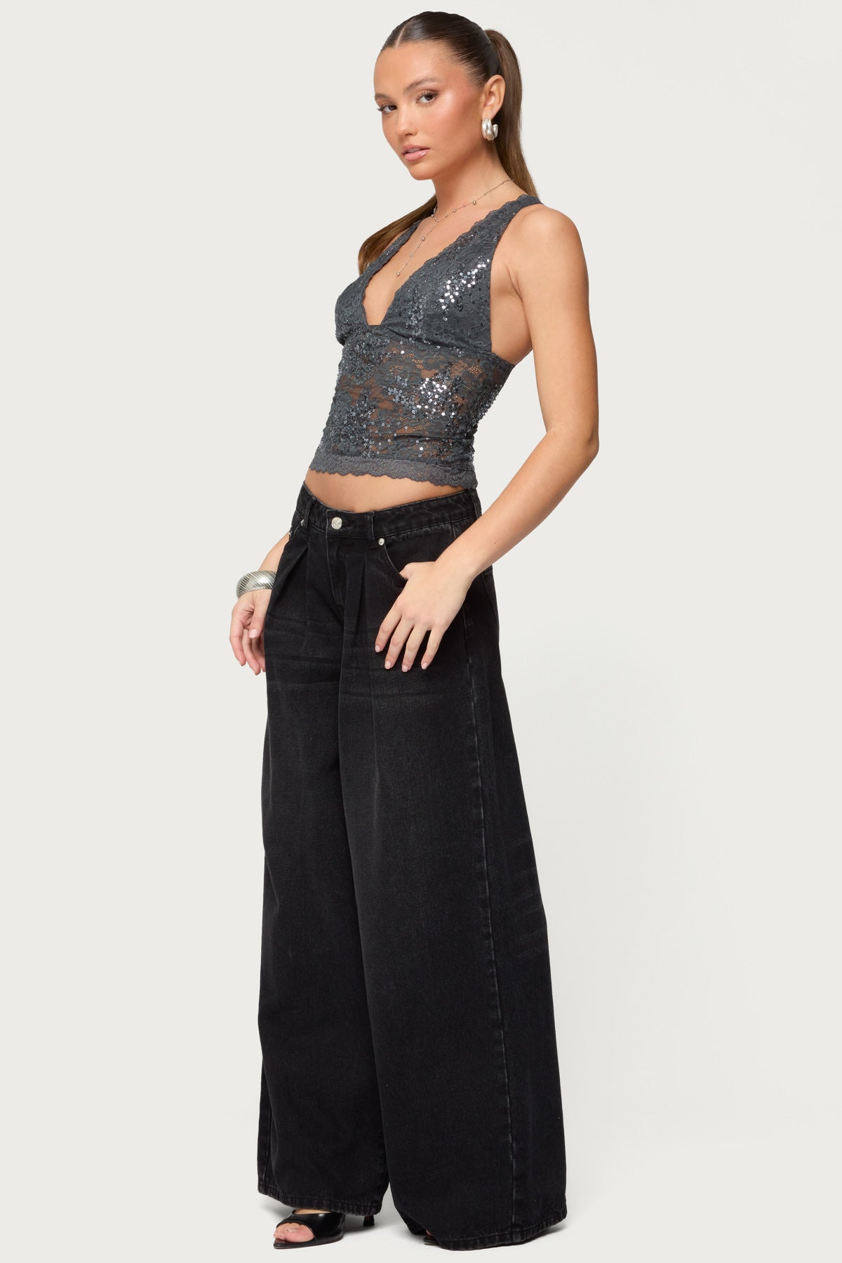 Isabela Sequin Sheer Lace Tank Top