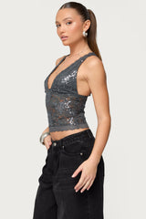 Isabela Sequin Sheer Lace Tank Top
