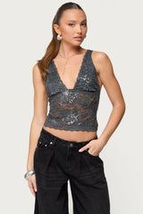 Isabela Sequin Sheer Lace Tank Top