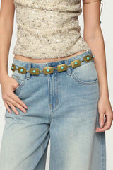 Vintage Stone Square Pendant Chain Belt