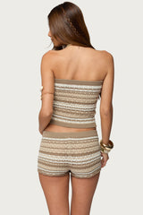 Daphnie Striped Pointelle Knit Tube Top