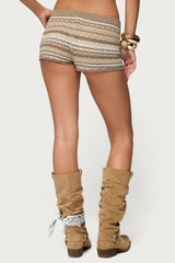 Daphnie Striped Pointelle Knit Shorts
