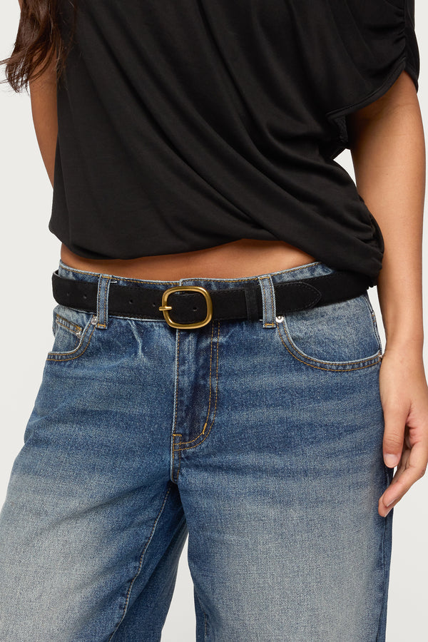 Oval Buckle Faux Suede Belt