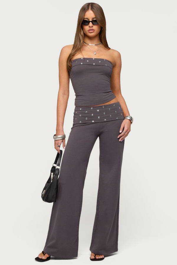 Breanna Studded Foldover Wide Leg Pants