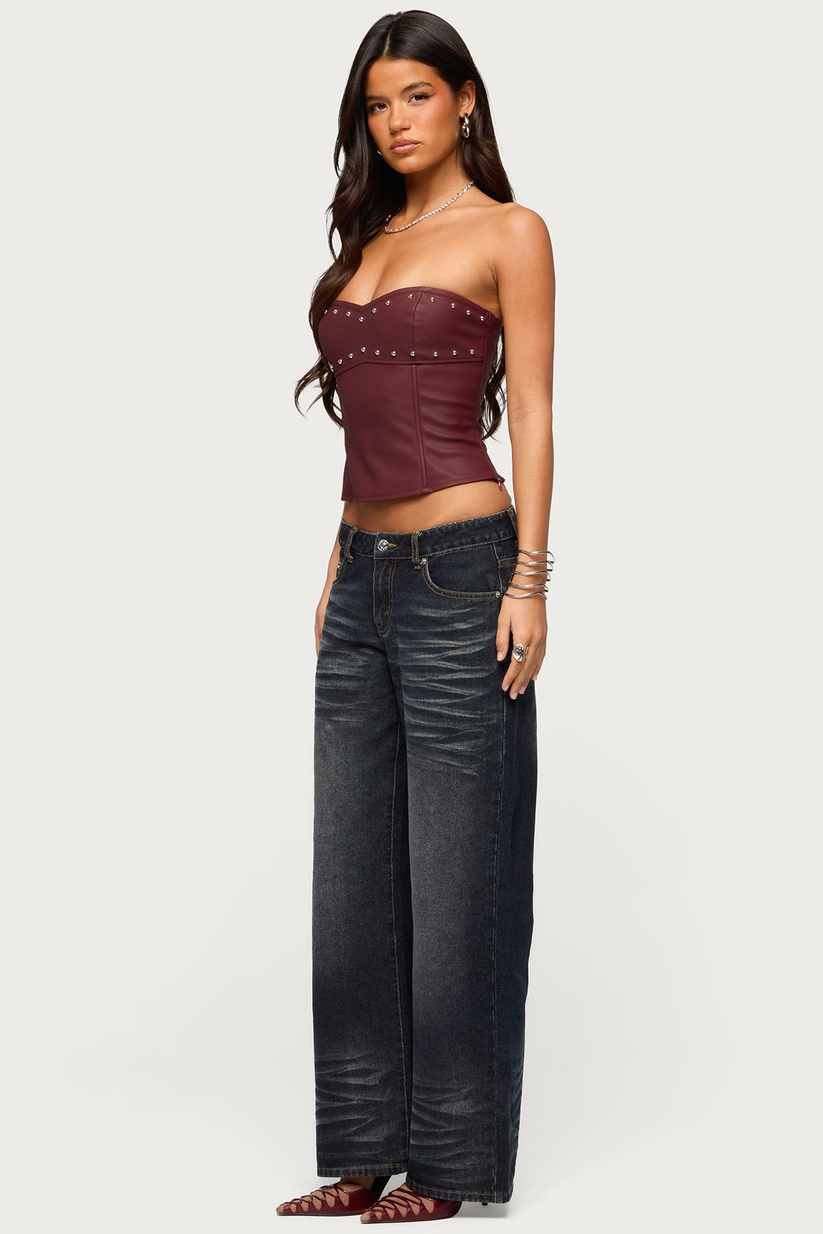 Izara Studded Faux Leather Corset