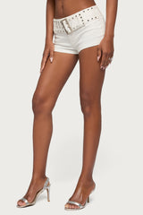 Studded Belt Denim Micro Shorts