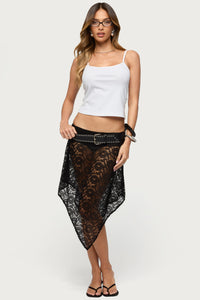 Sheer Lace Handkerchief Midi Skort