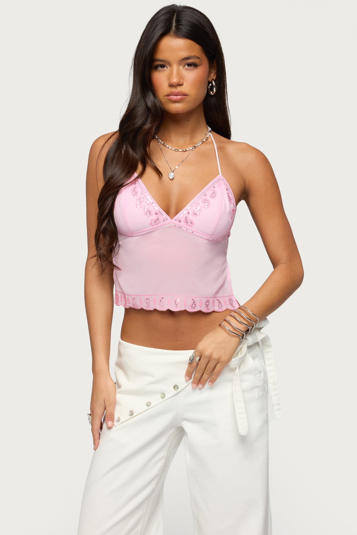 Allise Backless Sequin Halter Top
