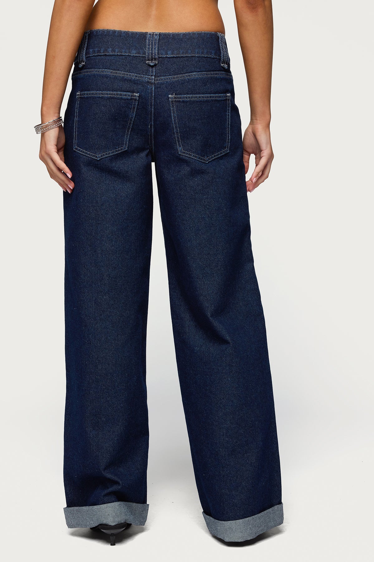 Cuffed Low Rise Straight Leg Jeans