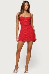 Polka Dot Cupped Chiffon Mini Dress
