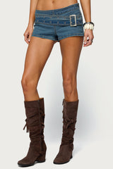 Asymmetric Belt Denim Micro Shorts