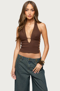 Aneera Cutout Plunging Halter Top