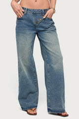 Moxlan Slanted Button Low Rise Baggy Jeans