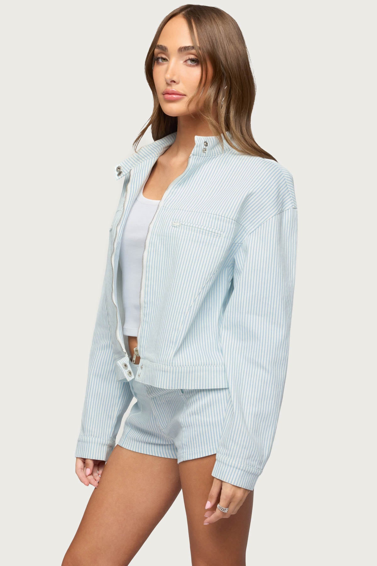 Myah Pinstripe Moto Jacket