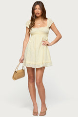 Eyelet Ruffle Babydoll Mini Dress