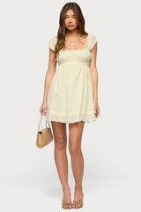 Eyelet Ruffle Babydoll Mini Dress