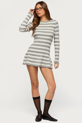 Caisyn Striped Ribbed Knit Mini Dress