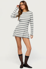 Caisyn Striped Ribbed Knit Mini Dress