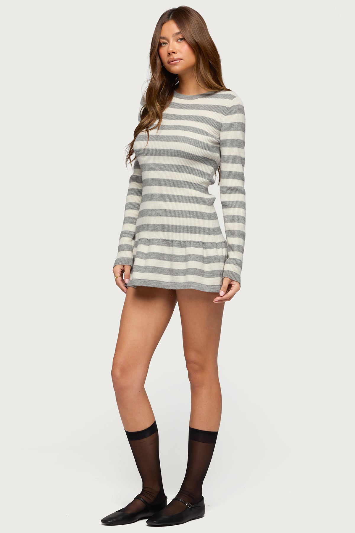 Caisyn Striped Ribbed Knit Mini Dress
