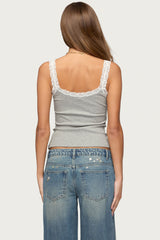 Aileen Contrast Lacey Henley Tank Top