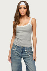 Aileen Contrast Lacey Henley Tank Top