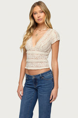 Avalee Sheer Lace V Neck Top