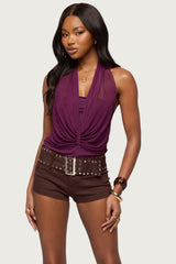 Layered Mesh Gathered Halter Top
