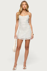 Floral Embroidered Chiffon Backless Mini Dress