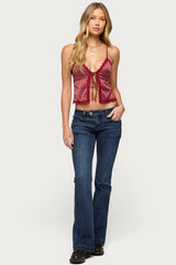 Backless Satin Effect Polka Dot Top