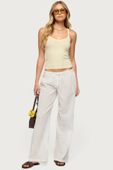 Embroidered Polka Dot Sheer Cotton Pants