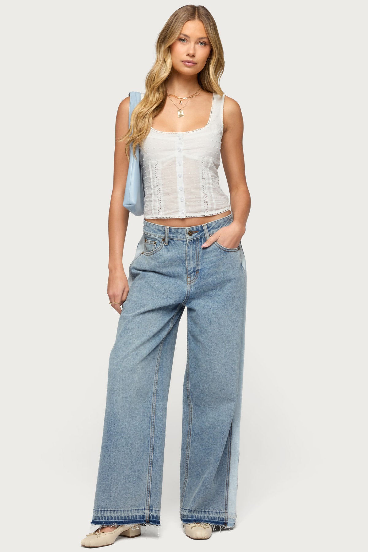 Cailin Contrast Panel Low Rise Baggy Jeans