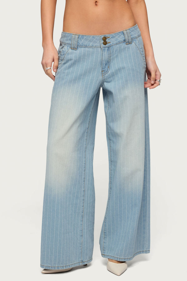 Petite Cory Striped Low Rise Baggy Jeans