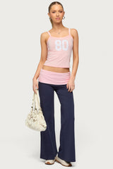 Petite Wide Leg Contrast Foldover Pants