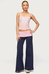 Petite Wide Leg Contrast Foldover Pants