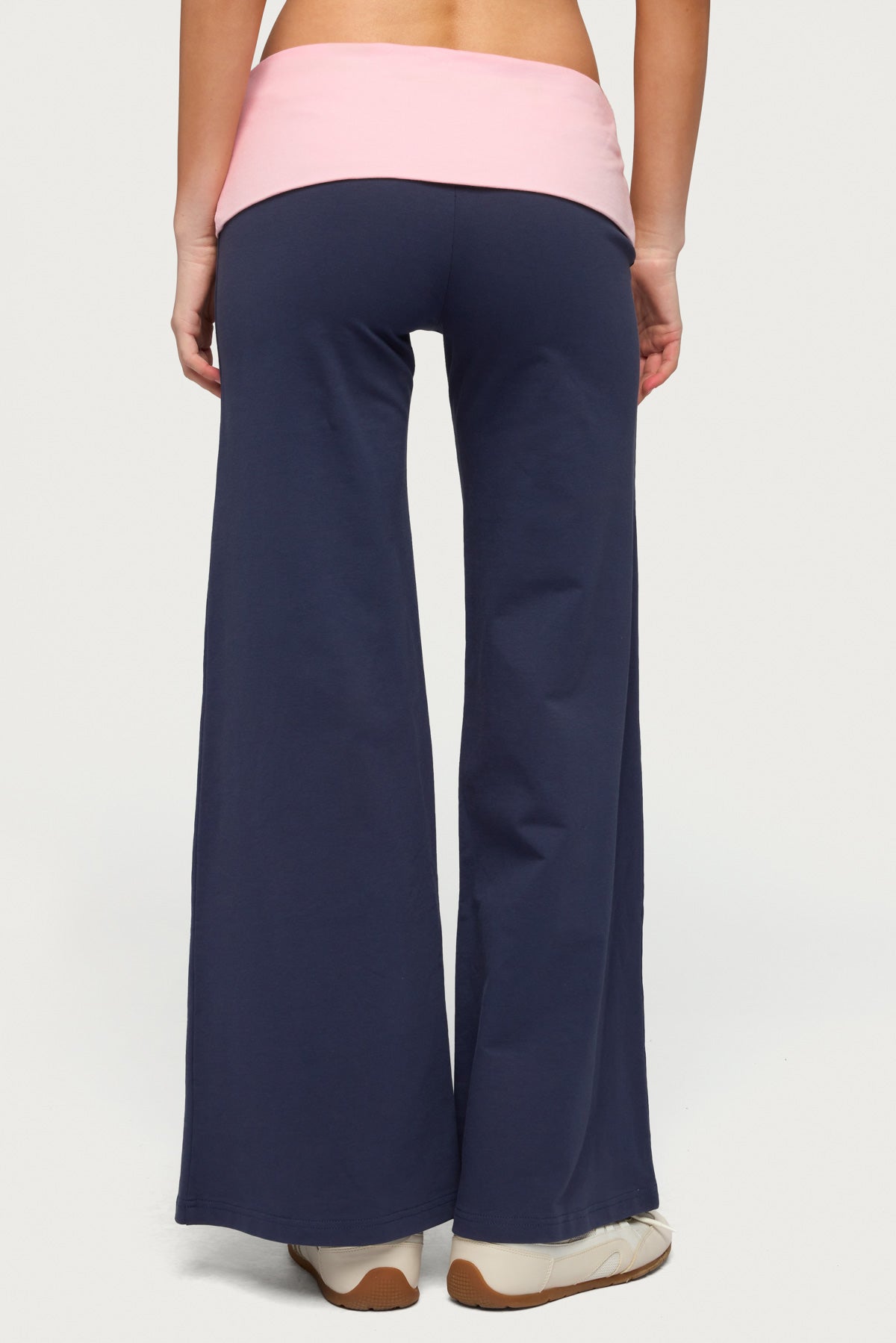 Petite Wide Leg Contrast Foldover Pants