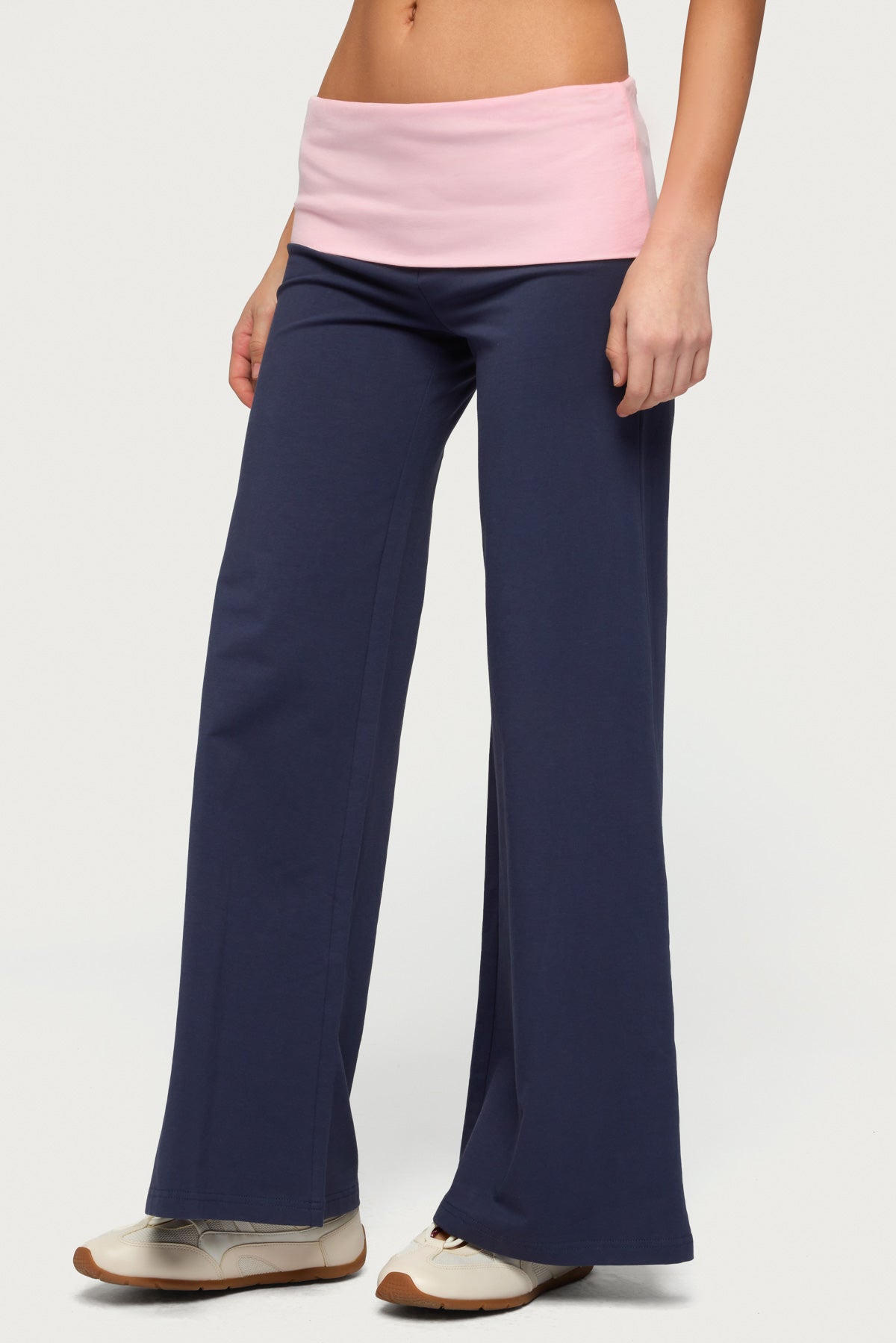 Petite Wide Leg Contrast Foldover Pants