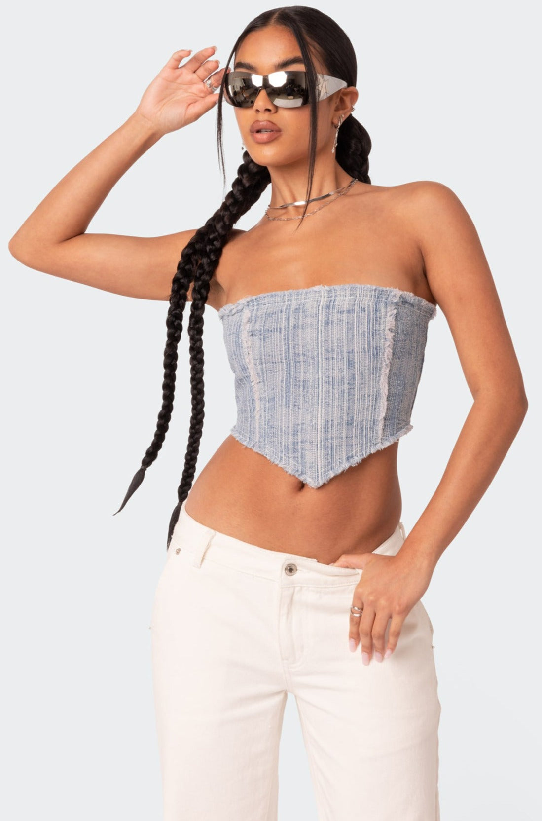 Edikted Women's Bow Babe Denim Corset Top