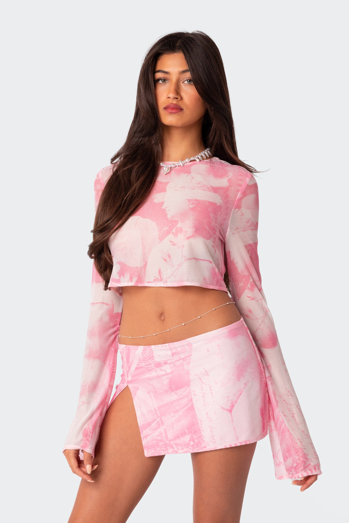 Nevaeh Printed Sheer Mesh Crop Top