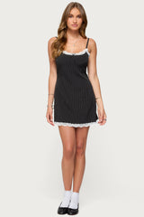 Liel Contrast Lace Pinstripe Mini Dress