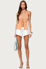 Sequin Knit Split Front Backless Top