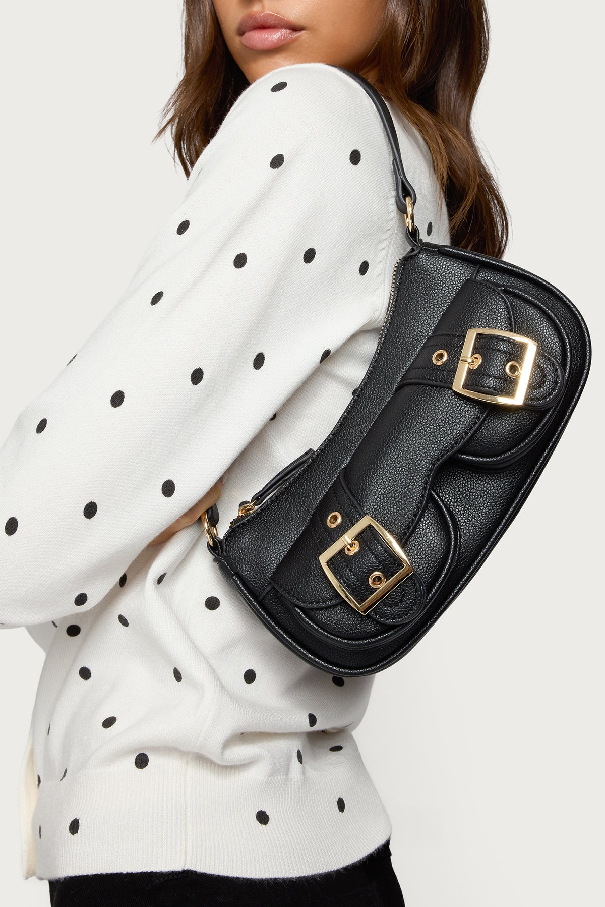 Zinnia Faux Leather Buckle Bag