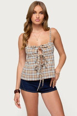 Mirena Tie Front Plaid Top