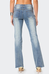 Frayed Seam Washed Low Rise Straight Leg Jeans