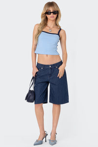 Pinstripe Denim Bermuda Shorts