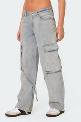 Via Washed Low Rise Baggy Cargo Jeans