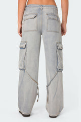Via Washed Low Rise Baggy Cargo Jeans