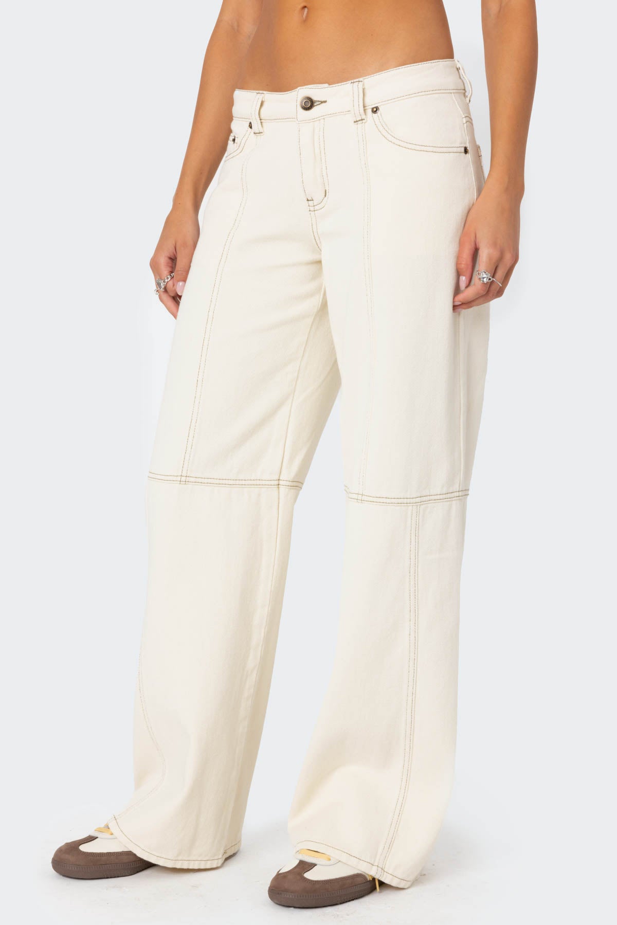 Contrast Stitch Low Rise Baggy Jeans