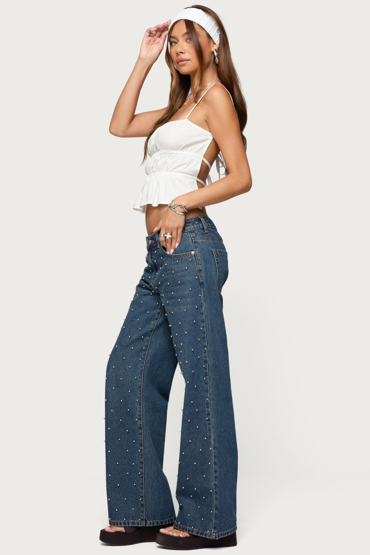 Esmay Studded Low Rise Baggy Jeans