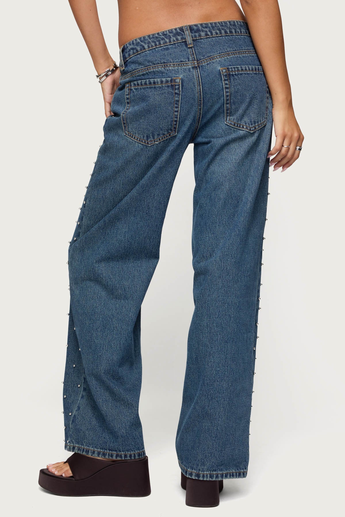 Esmay Studded Low Rise Baggy Jeans