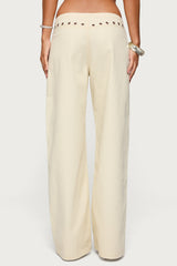 Grommet Tie Waist Low Rise Baggy Jeans